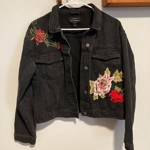 Haute Monde Black Jean Jacket with Floral embroidery size XL